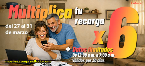 Multiplica tu recarga por 6 + Internet ilimitado de 12 a 7am